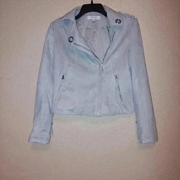 John + Jenn Faux Suede Moto Jacket Gray with Grommet Detail size S - Picture 4 of 10